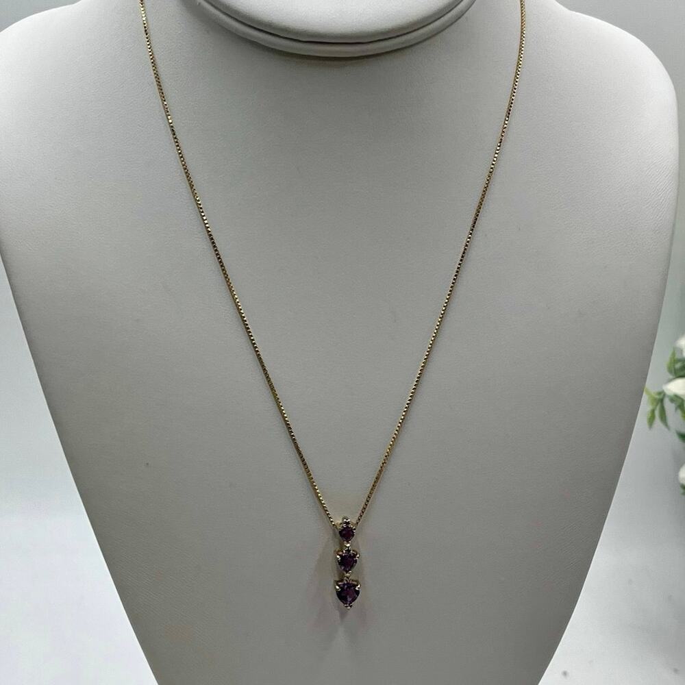 14k Gold‎ Vermeil over Sterling Silver Amethyst Heart Diamond Pendant Necklace